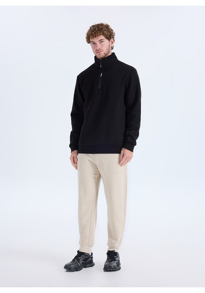 Jeep Dik Relaxed Düz Siyah Erkek Sweatshirt C4wm-swt4256