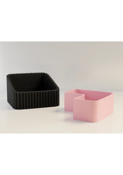 3d Baskı Fıstık Kasesi - Çift Hazneli Kabuk Ayırıcı Sunum Kasesi - Siyah Pembe