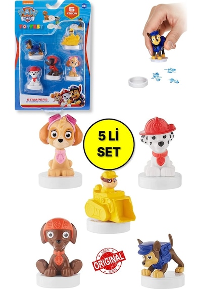 Paw Patrol Damgalı Mühürlü 5 Li Figür Seti Marshall - Chase - Rubble - Skye - Zuma 4 - 7 Cm