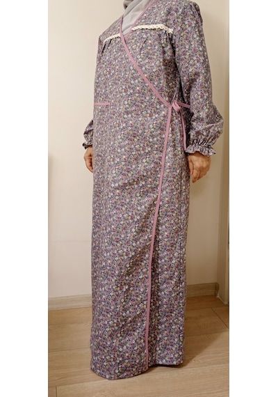 Pembe Ve Gri Çiçekli Namaz Elbisesi Gri Çiçekli