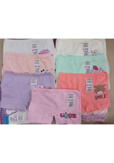 Kota 3409 Kız Çocuk Çok Renkli Baskılı Boxer 12 Adet 001