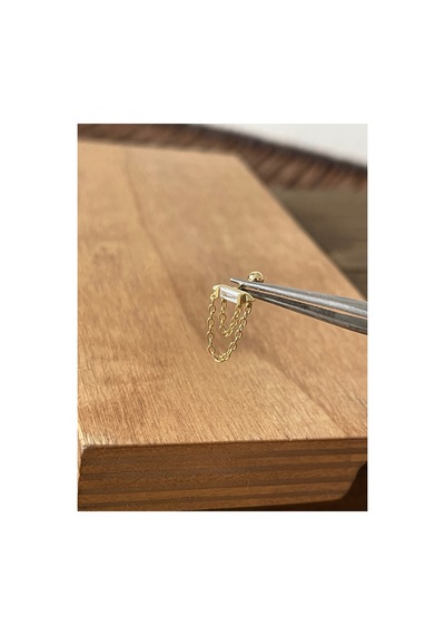 925 Ayar Gümüş Kubik Altın Renk Zincir Sallantılı Helix Tragus Kıkırdak Piercing Gümüş Piercing