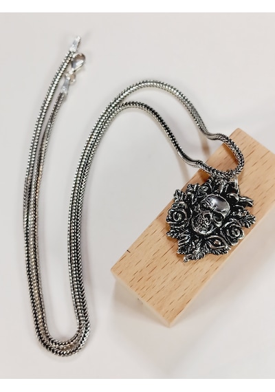 Gümüş Kuru Kafa Punk Kafatası Skull Erkek Tilki Kuyruğu Kolye