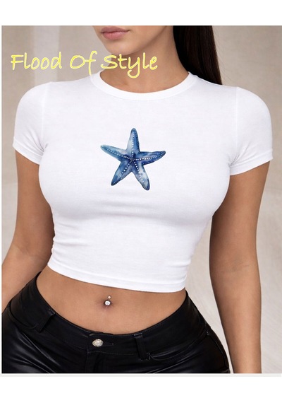 Flood Of Style Beyaz Babby Tee Mavi Özel Tasarım