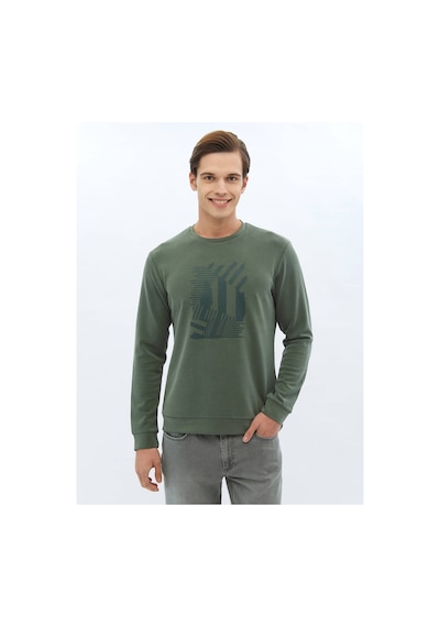 Kip Haki Bisiklet Yaka Baskılı Sweatshırt 396797 Haki