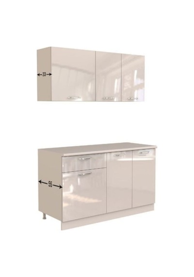 Tdesigno Esin Hazır Mutfak Dolabı 140 CM -tezgah Dahil Değil- Parlak Beyaz