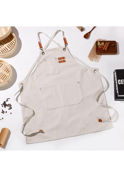 Valkyrie Unisex Kanvas Mutfak Önlüğü Ayarlanabilir Askılı Cepli Barista Garson Servis Önlüğü Kırık Beyaz
