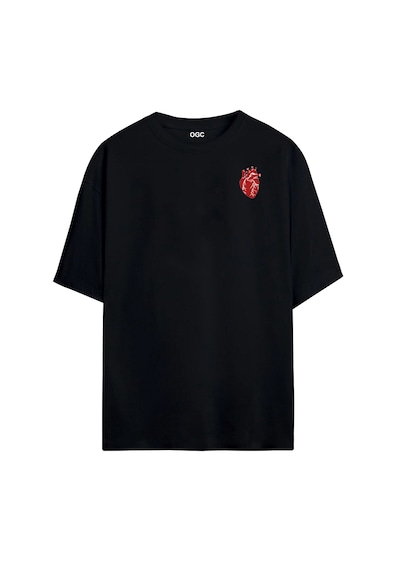 Kalp Oversize Unisex T-shirt Siyah