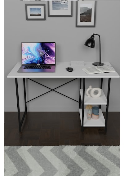 VayAvm Metal Ayaklı 2 Raflı Çalışma Ofis Masası Beyaz 60x120 CM Beyaz