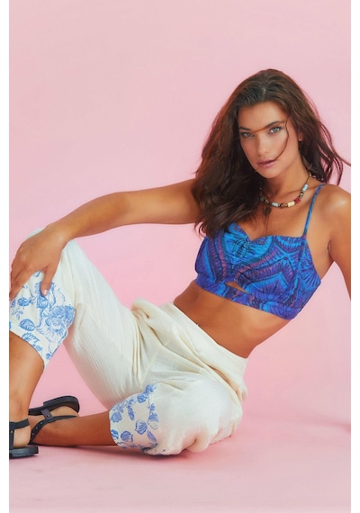 Los Banditos İnce Askılı Cut Out Detay Desenli Bralet Saks