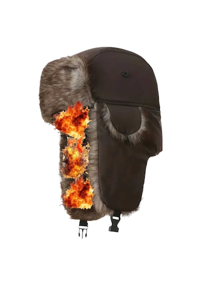 Unisex Termal Peluş Kürklü Pilot Şapka Kahverengi
