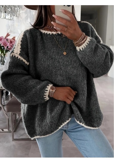 Bhrwear Kadın Uzun Kollu Kayık Yaka Triko Bluz Renkli