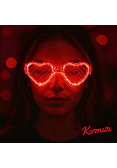 Mey İthalat Kırmızı Led Işıklı Kalp Gözlük - 3 Modlu Parti & Glow Gözlüğü