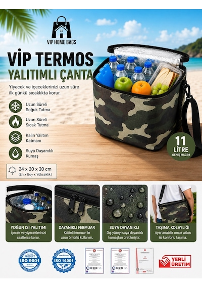 Termal Çanta Termos El Çantası Buzluk Piknik Çantası 11 Lt Soğutucu Çanta Haki