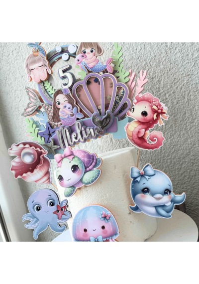 Deniz Kızı Temalı Kız Çocuk Doğum Günü İsme Özel 3d Pasta Süsü Seti Cake Topper Çocuk