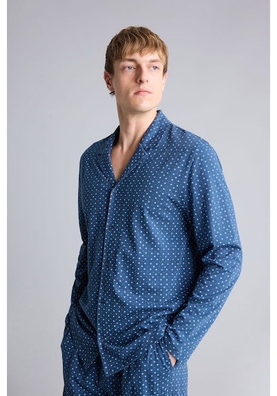 Defacto Regular Fit Mikro Desenli Uzun Kollu 2li Pijama Takımı I2466ax26aunv164 Lacivert-nv164