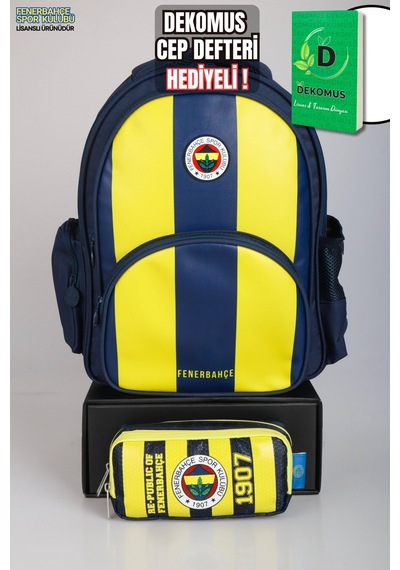 Yeni Sezon Lisanslı Fenerbahçe Çubuklu Okul Çantası Ve Kalem Çantası Seti Açık Gri