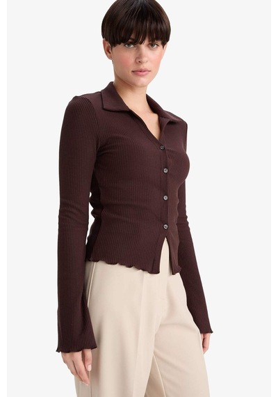 Defacto Fitted Polo Yaka Fitilli Kaşkorse Hırka G3057ax25wnbn505 Kahve