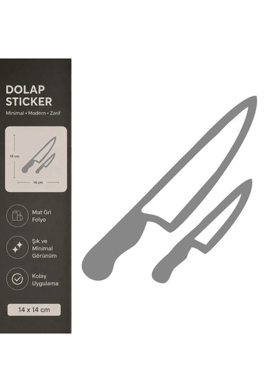 Bıçak Mat Gri Dekoratif Folyo Sticker 14x14 Cm