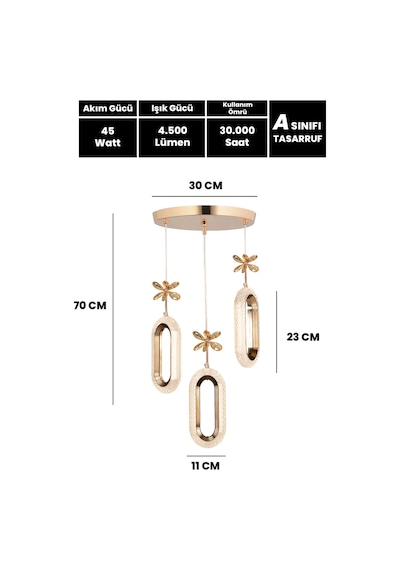 3 Renk Kumandalı 3 Lü Yüzük Led Avize Gold Kasa Modern Ledli Avize Gold - 850440200 Gold - 850440200 Gold