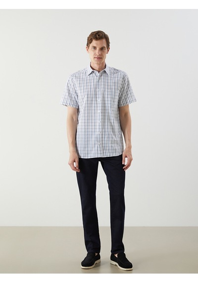 Lcwaıkıkı Classic Beyaz Regular Fit Kısa Kollu Ekose Poplin Erkek Gömlek