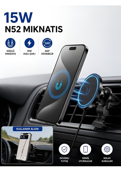Fhd-14 360 Wireless Kablosuz 15w Şarj Mıknatıslı Havalandırma İç