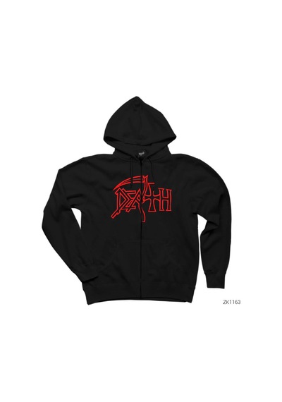 Death Red Logo Siyah Fermuarlı Kapşonlu Sweatshirt