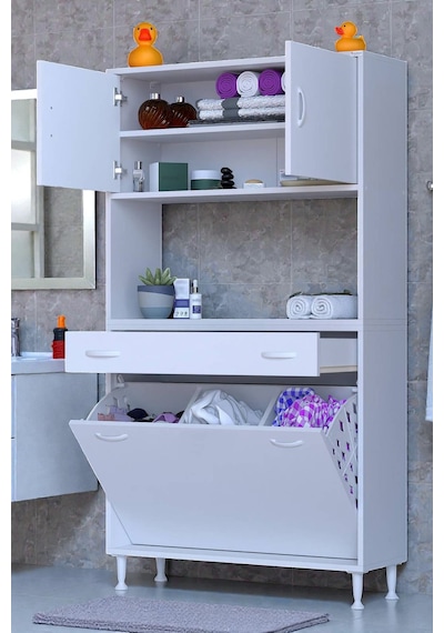 Eliusta Seris Sepetli Ve Çekmeceli Banyo Dolabı G:100 Cm Çok Amaçlı Beyaz Düzenleyici 100x173x32,5 Cm Dolap Beyaz
