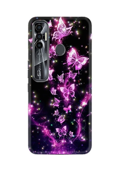 Tecno Spark 7 Pro Kılıf Boutique Baskılı Resimli Pembe Neon Kelebekler Pcode -100