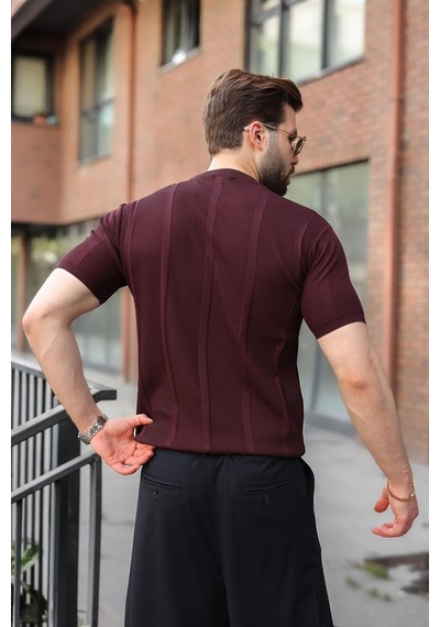 Madmext Mürdüm Regular Fit Bisiklet Yaka Fitilli Triko Erkek Tişört E7490 Madmext Mürdüm Regular Fit Bisiklet Yaka Fitilli Triko Erkek Tişört E7490