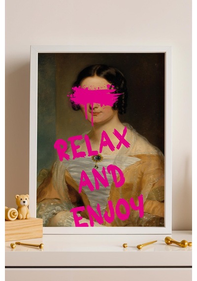 Relax And Enjoy Çerçeveli Tablo Boyalı Göz Detaylı Estetik Tasarım Şık Ev Hediyesi Altered Art