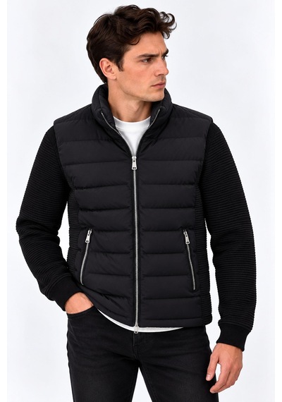 Tiger Force Slim Fit Erkek Kolu Triko Mont 7818 Siyah