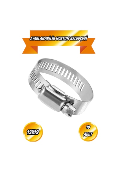Hortum Kelepçesi Tork Ayarlı 13x19 Mm Paslanmaz Çelik Boru Metal Kelepçe Ayarlanabilir Klips 10 Adet