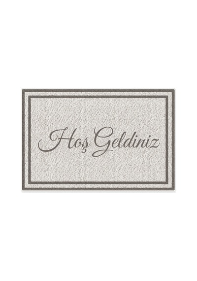 Kartela Halı Hoş Geldiniz Yazılı Çift Çerçeveli Kapı Paspası Açık Gri Kaymaz Kauçuk Taban 60x90 Cm
