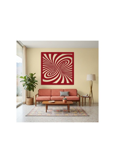 Optik İllüzyon Metal Duvar Tablosu - Metal Duvar Sanatı - Duvar Dekoru - 30 X 30 Cm Kırmızı