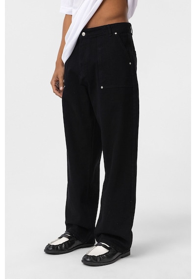 Vamos Cep Detaylı Baggy Fit Jean Siyah