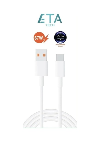 Eta Tech Eta67t Type-c To Usb-a, Pd, 67 Watt, 6 Amper, 1 Metre, Şarj Data Kablosu