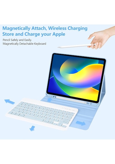 Apple Uyumlu iPad Air 13 Inç M2 Çip 2024 Bluetooth Özellikli Standlı Kalem Bölmeli Klavyeli Kılıf