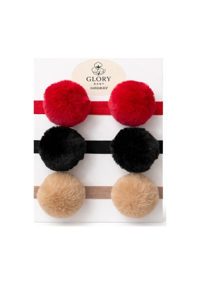 Kız Çocuk Bebek Ponponlu Bandana 3'lü Set Kırmızı-siyah-kahve Kırmızı-siyah-kahve
