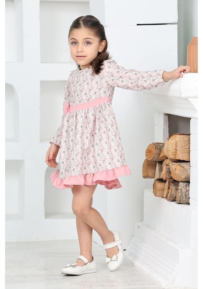 Kız Çocuk Fırfırlı Ve Fiyonklu Elbise 12173 Pembe