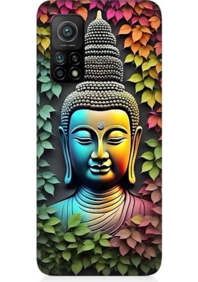 Xiaomi Mi 10t Uyumlu Budha Ve Sarmaşık Yapraklar Desenli Silikon Kılıf
