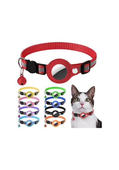 Etashop Airtag Uyumlu Reflektif Kedi Tasması Zilli Ayarlanabilir Kedi Boyun Tasması 22-32 Cm Siyah