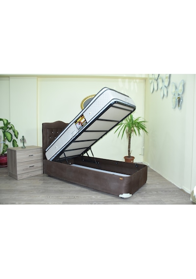 Baza TayTüy Kahverenk Silin Kumaş model Metal Çelik Fırın Boya Ful Ortopedik pedli Yatak 100*200cm