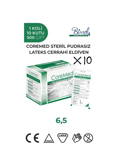 Steril Cerrahi Lateks Pudrasız Eldiven 6,5 Beden 1 Koli-10 Paket-500 Çift