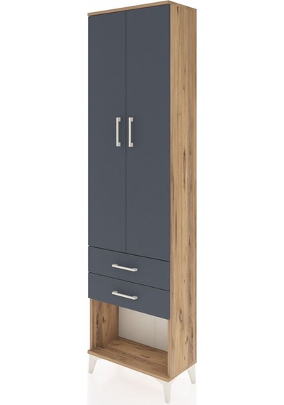 Arges Dolap 2 Raflı 2 Çekmeceli Tek Askılı 60x30x221 Çam-antr... Çam