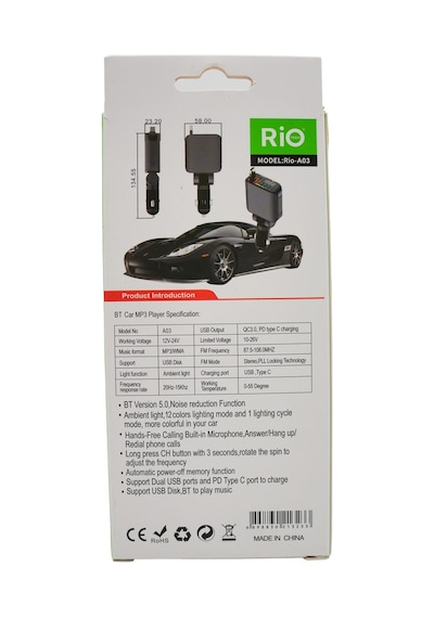 Rio Tech A03 Rgb Led Jesli Araç Mp3 Çalar Ve Fm Transmitter