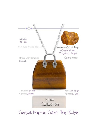 Erilsa Sertifikalı Çanta Model Kaplan Gözü Taşı Kolye Çok Renkli