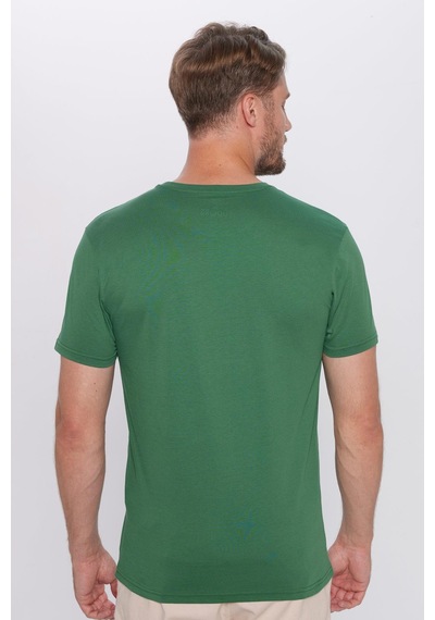 Tudors Unisex Slim Fit Dar Kesim %100 Pamuk Yumuşak Dokulu Yeşil Bisiklet Yaka Tişört-31791 Yeşil