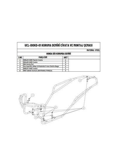 Moto Üçel Honda Dio Uyumlu Etraf Koruma Demiri