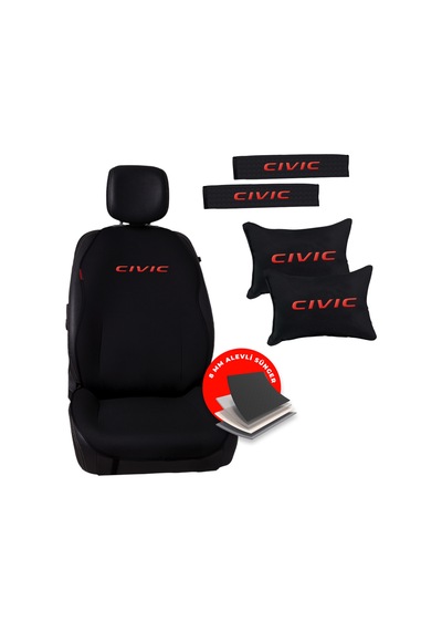 Kırmızı Civic Nakışlı Oto Minder Ve Konfor Seti